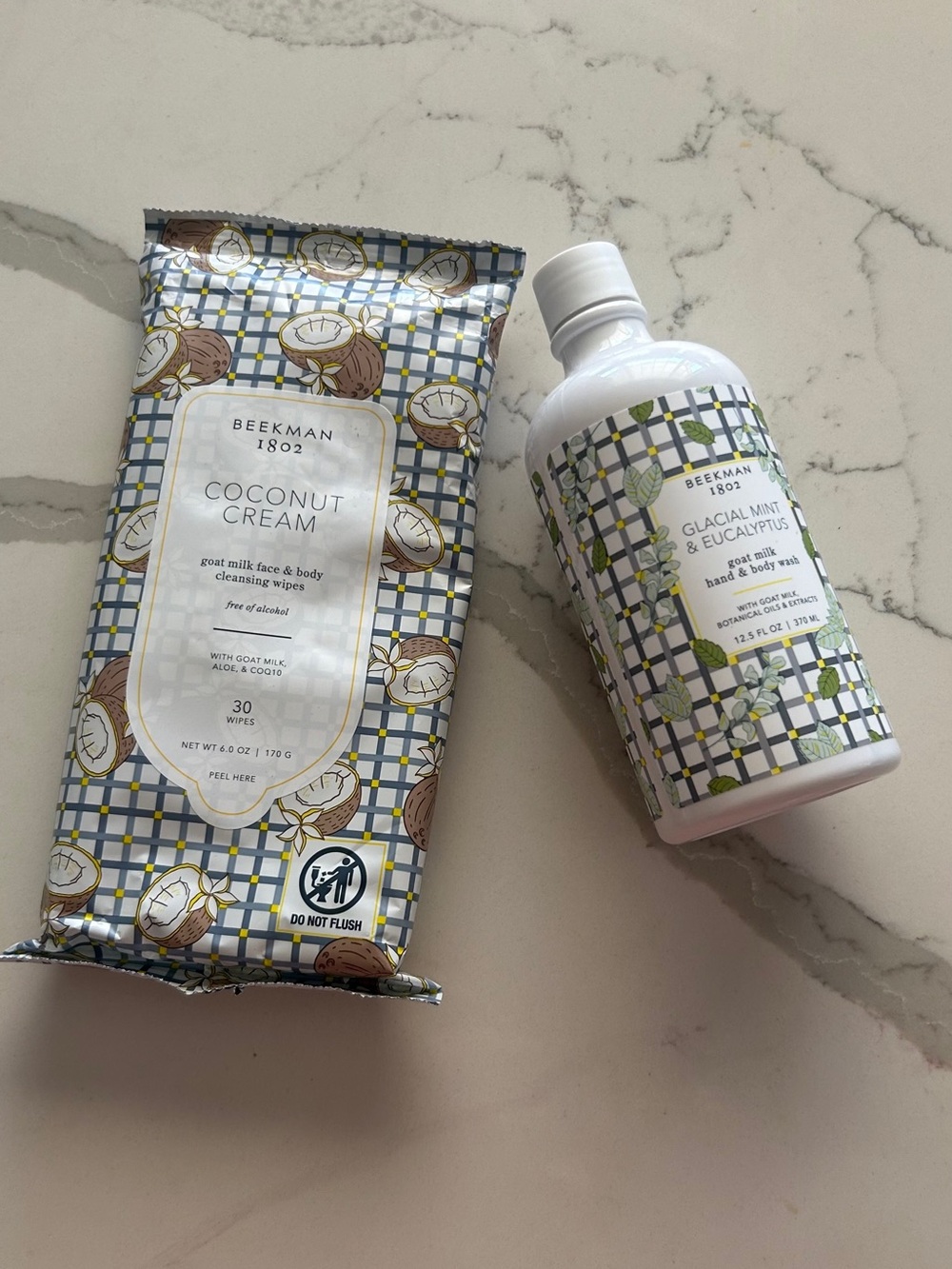 Beekman 1802 Coconut Cream Wipes & Glacial Mint /Eucalyptus Hand & Body Wash New